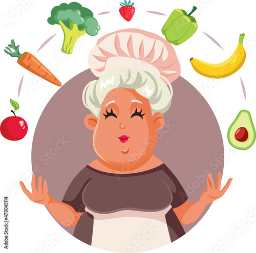 Chef Juggling Fresh Organic Ingredients Vector Cartoon