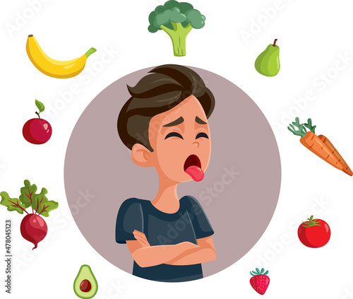 Teen Boy Disliking Healthy Eating Vector Cartoon Illustration