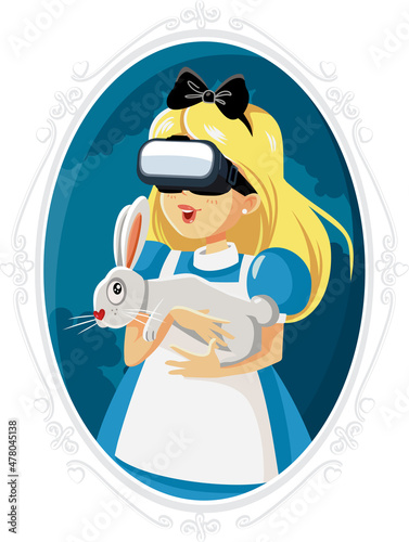Alice Wearing VR Glasses Vector Cartoon Illustration