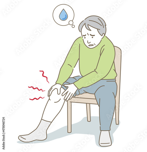膝に水が溜まって痛む中高年男性のベクターイラスト