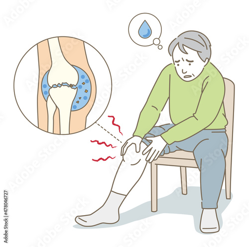 膝に水が溜まって痛む中高年男性のベクターイラスト