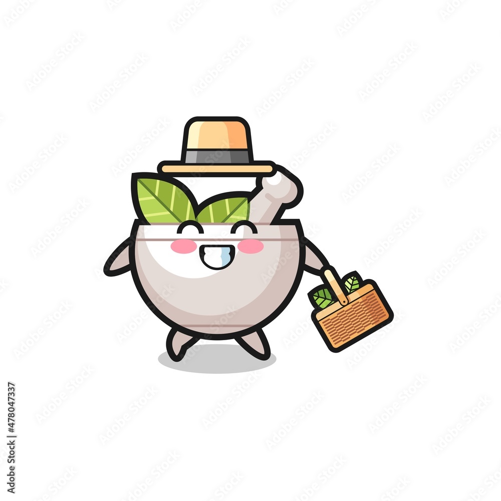 Fototapeta premium herbal bowl herbalist character searching a herbal