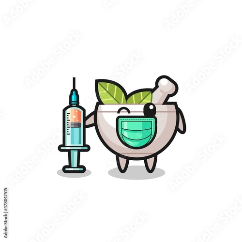 herbal bowl mascot as vaccinator