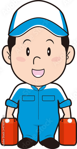 赤いポリタンクを持つ男性整備士