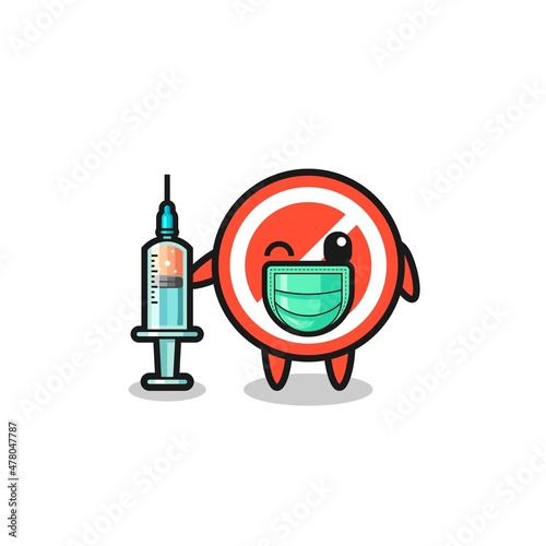 stop sign mascot as vaccinator