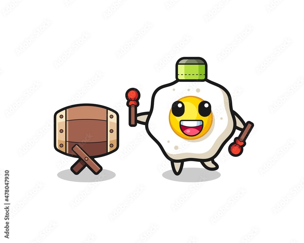 Naklejka premium fried egg muslim cartoon is beating the bedug