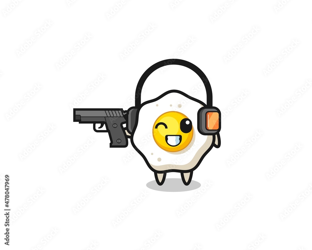 Fototapeta premium illustration of fried egg cartoon doing shooting range