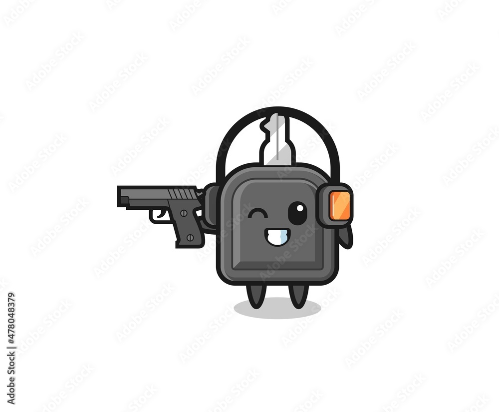 illustration of car key cartoon doing shooting range