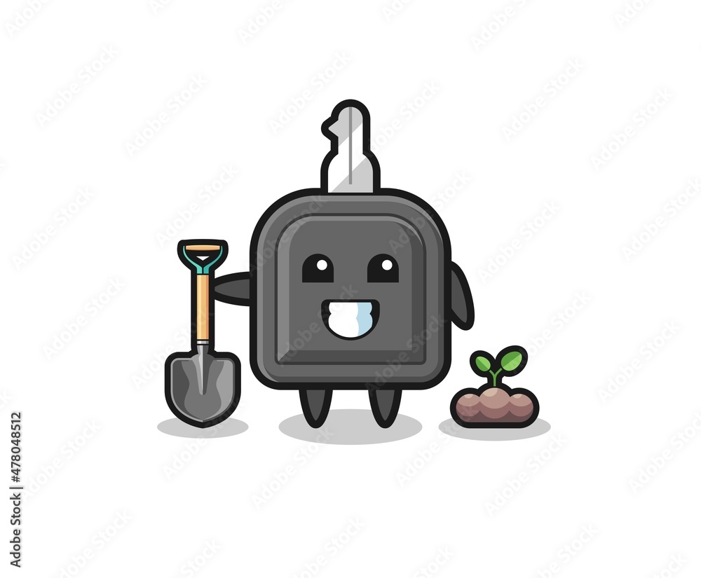 cute car key cartoon is planting a tree seed cute car key cartoon is planting a tree seed