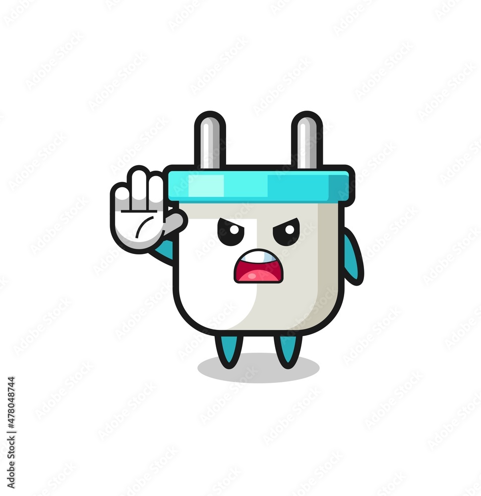 electric plug character doing stop gesture electric plug character doing stop gesture