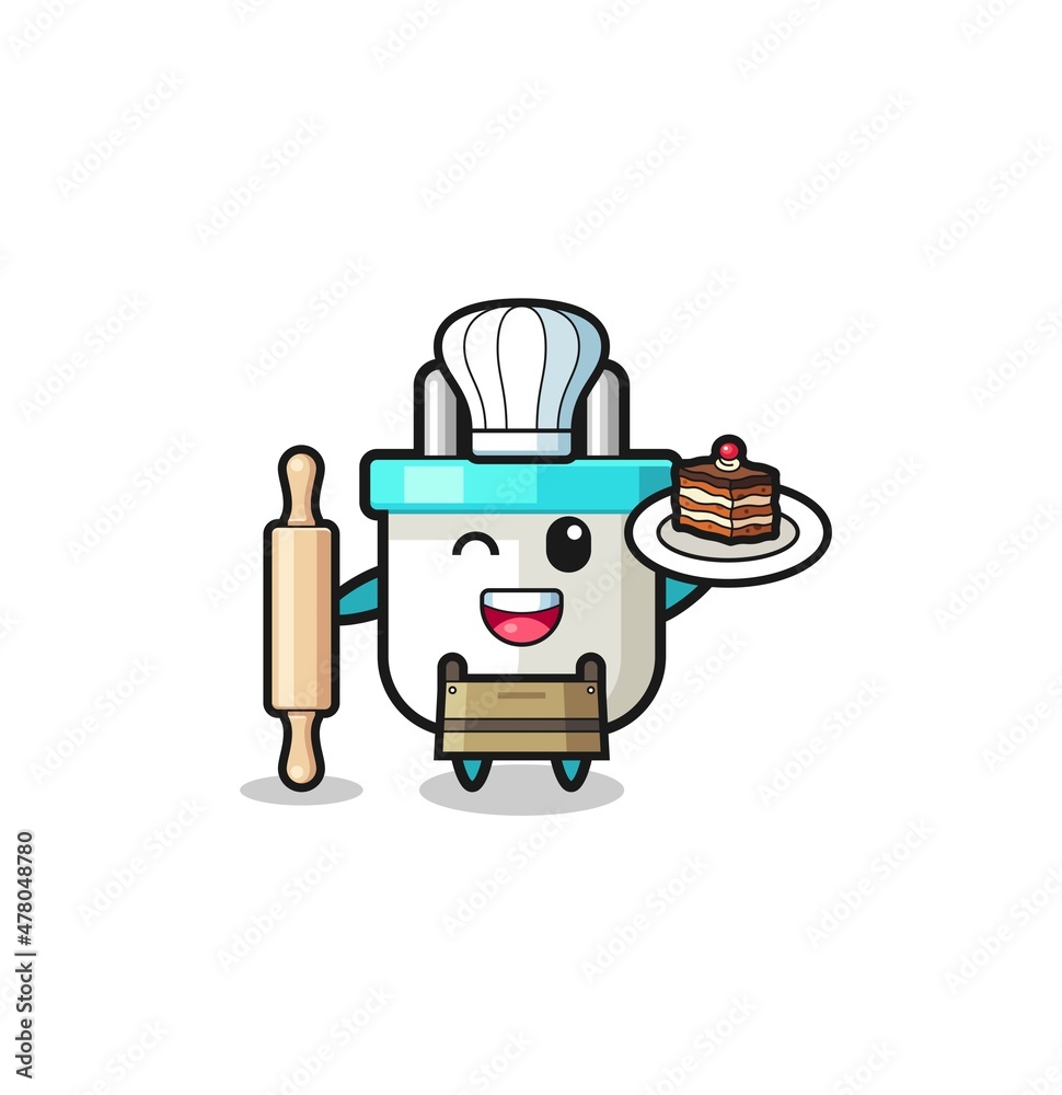 electric plug as pastry chef mascot hold rolling pin electric plug as pastry chef mascot hold rolling pin