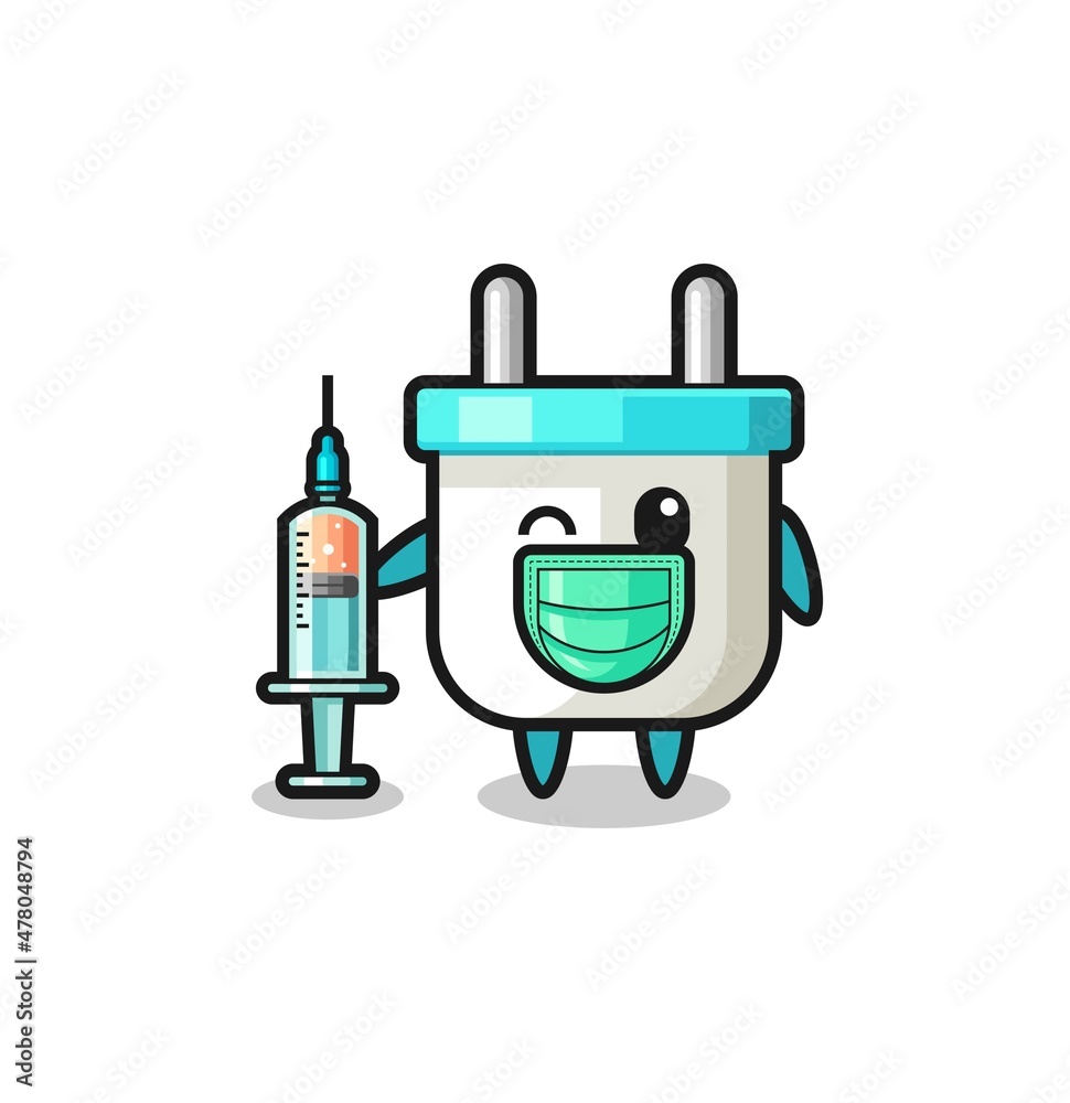 electric plug mascot as vaccinator electric plug mascot as vaccinator