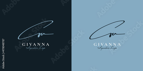 G and A Initial Logo Design in Minimalist Handwriting Style. GA Signature Logo or Symbol for Wedding, Fashion, Jewelry, Boutique, Botanical, Floral and Business Identity