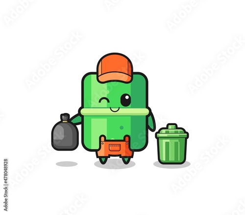 the mascot of cute bamboo as garbage collector