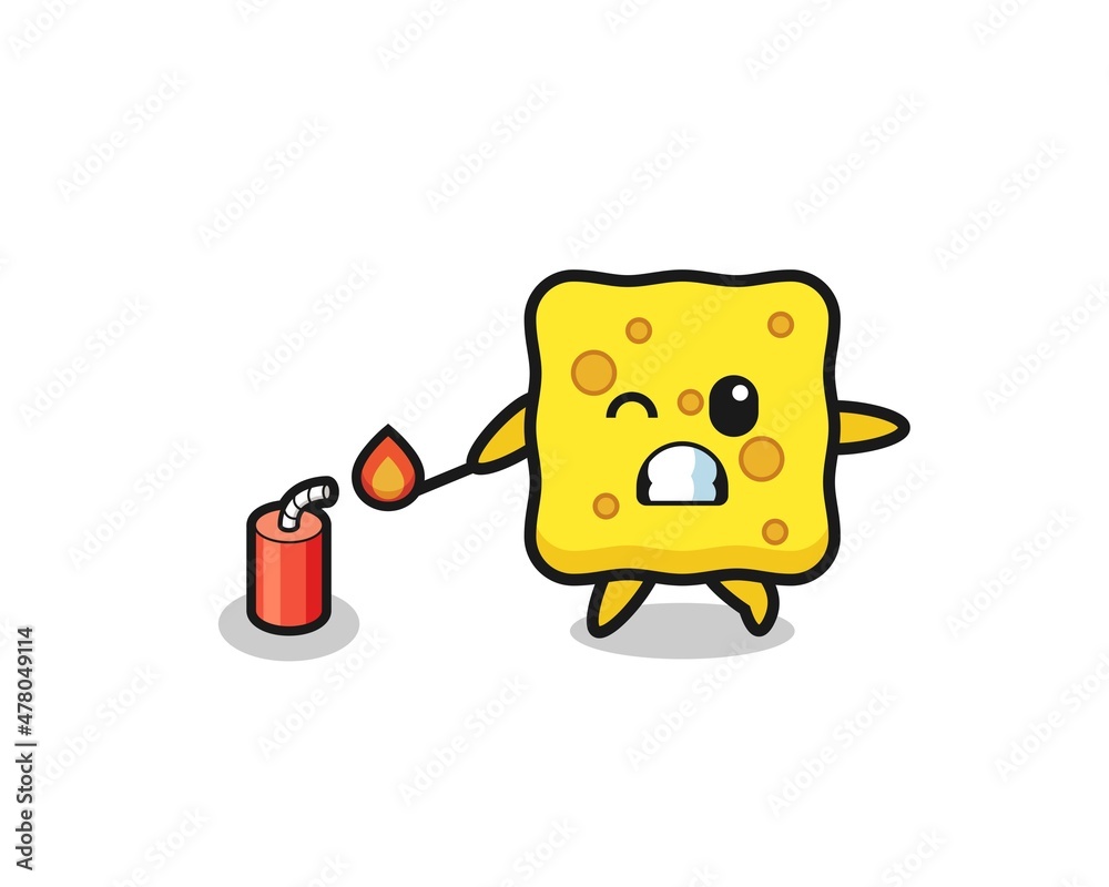 sponge mascot illustration playing firecracker sponge mascot illustration playing firecracker