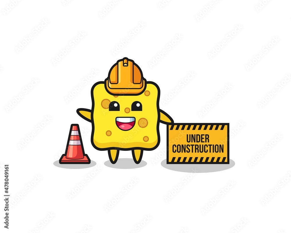 illustration of sponge with under construction banner illustration of sponge with under construction banner