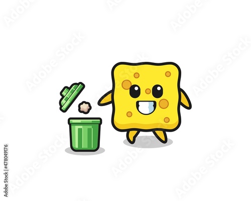 illustration of the sponge throwing garbage in the trash can