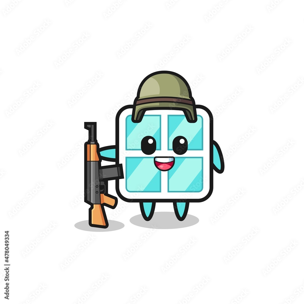 cute window mascot as a soldier