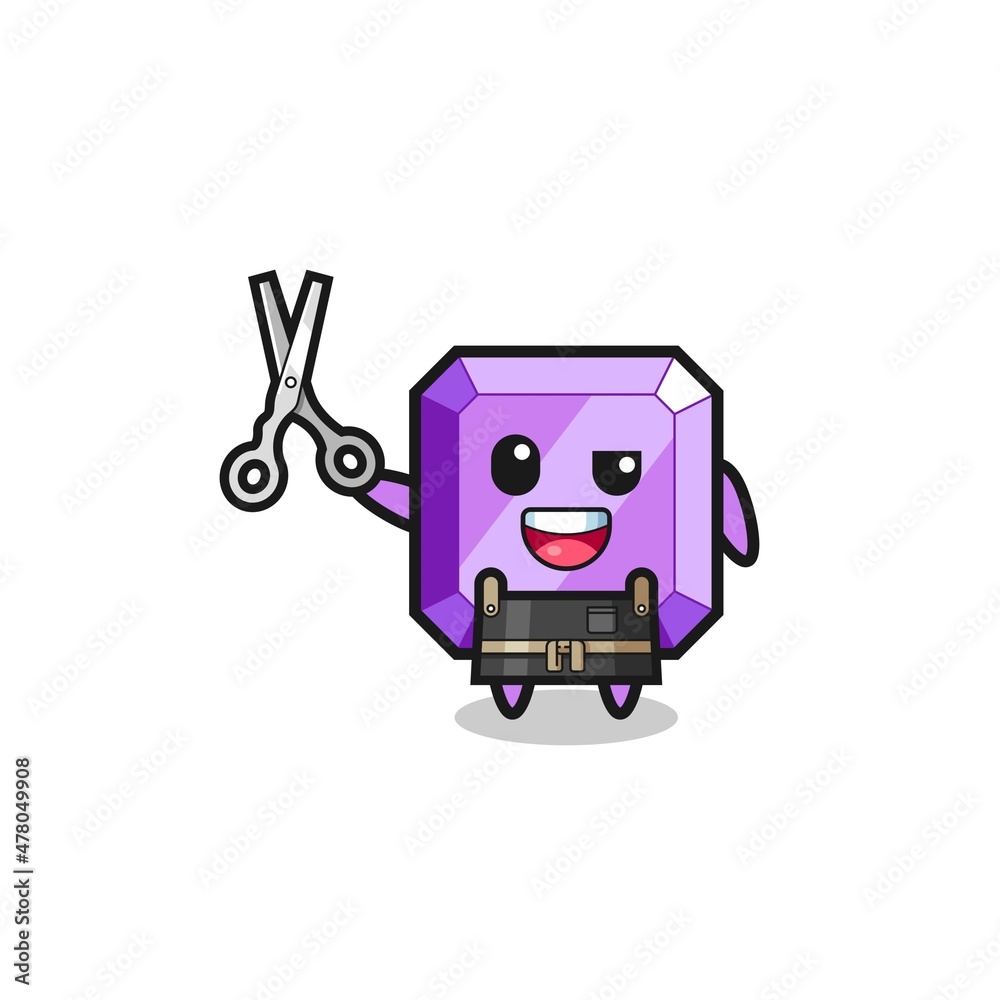 purple gemstone character as barbershop mascot