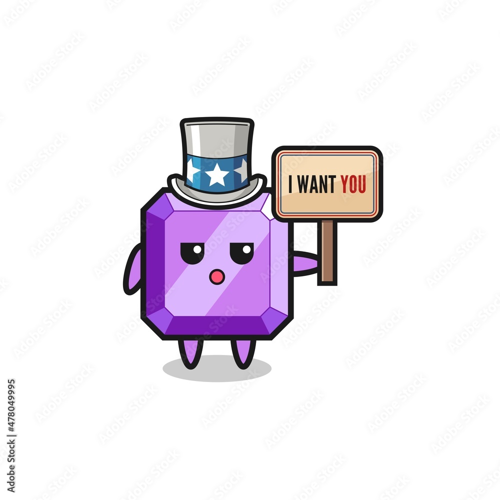 purple gemstone cartoon as uncle Sam holding the banner I want you