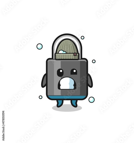 cute cartoon padlock with shivering expression