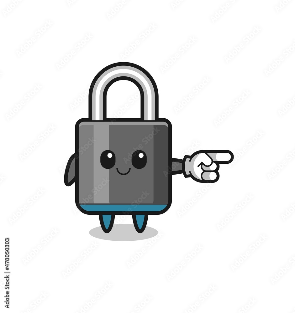 padlock mascot with pointing right gesture padlock mascot with pointing right gesture