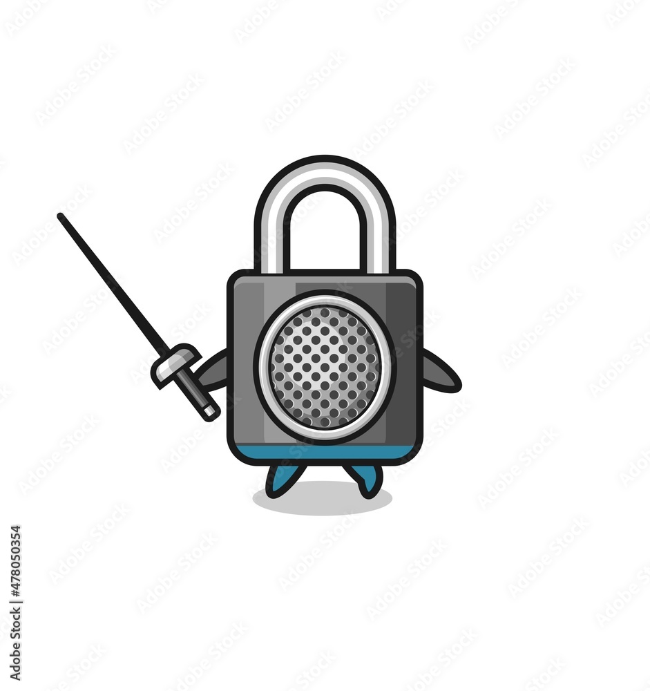 Fototapeta premium padlock earth cartoon as fencer mascot