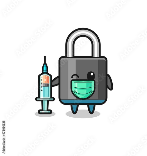 padlock mascot as vaccinator