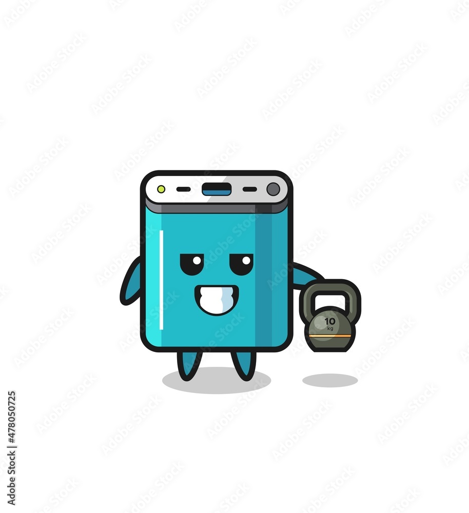 power bank mascot lifting kettlebell in the gym power bank mascot lifting kettlebell in the gym