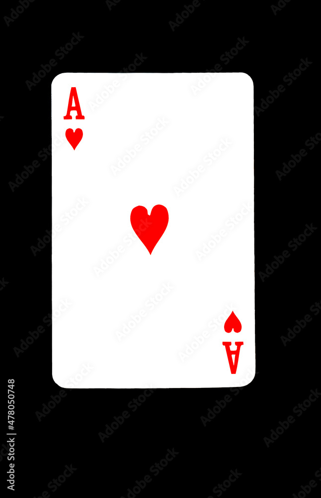 Ace of Hearts Playing Card on Black Background