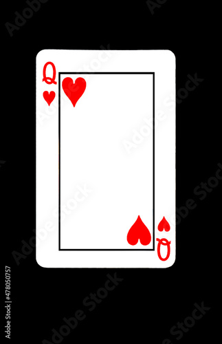 Queen of Hearts Playing Card on Black Background