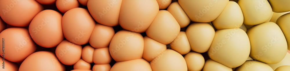 Orange and Yellow 3D Balls form a Multicolored abstract background. 3D Render.  