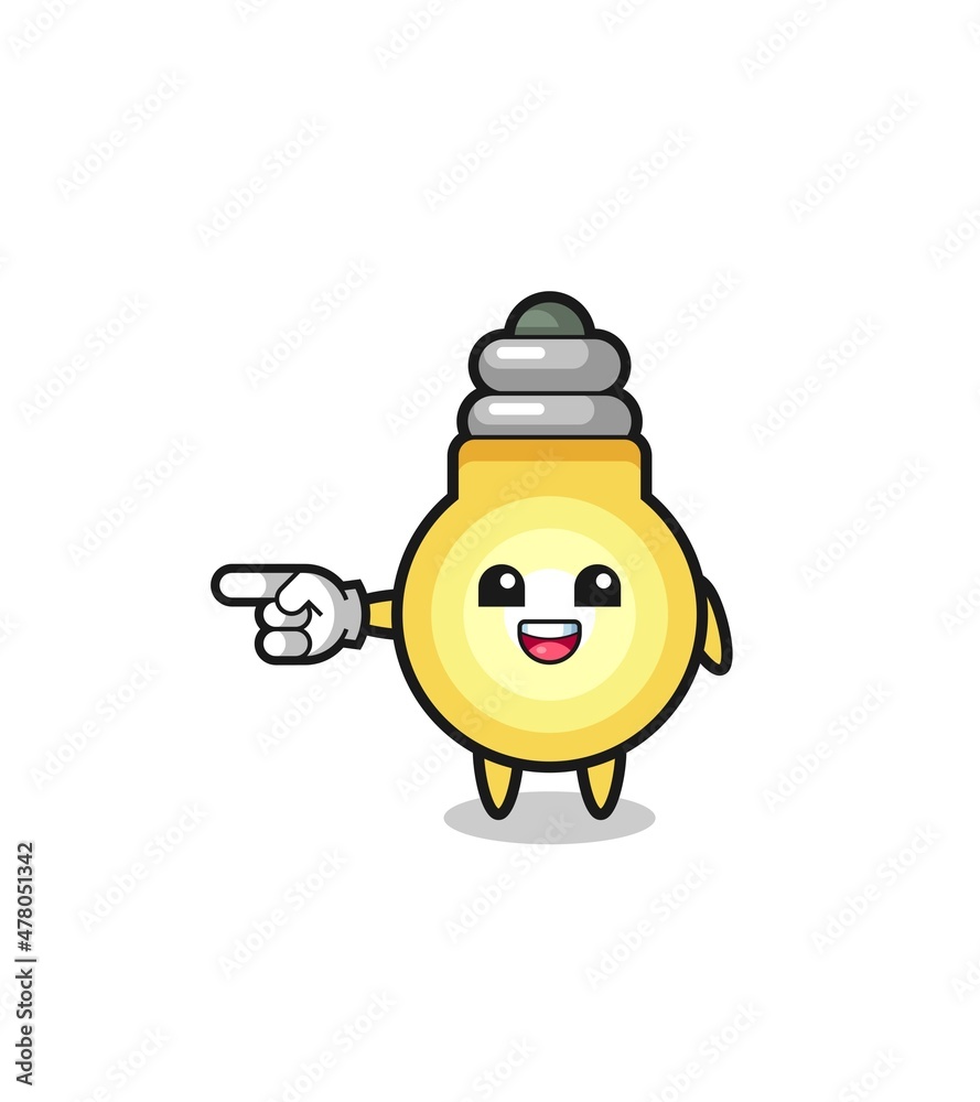 light bulb cartoon with pointing left gesture