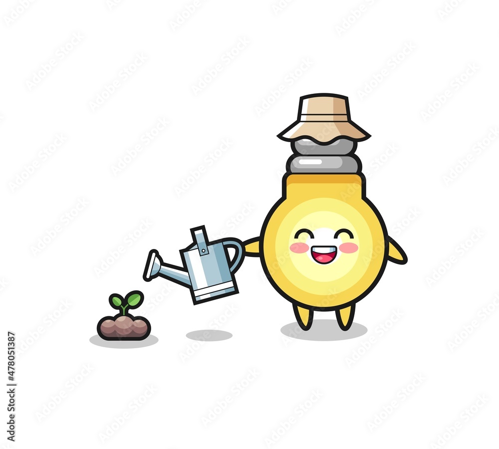 cute light bulb is watering plant seeds cute light bulb is watering plant seeds