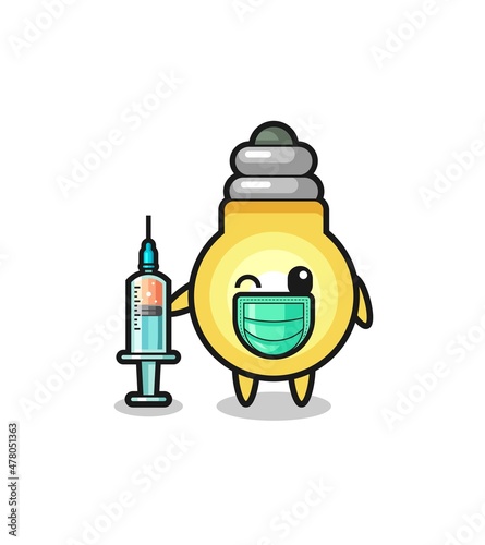 light bulb mascot as vaccinator