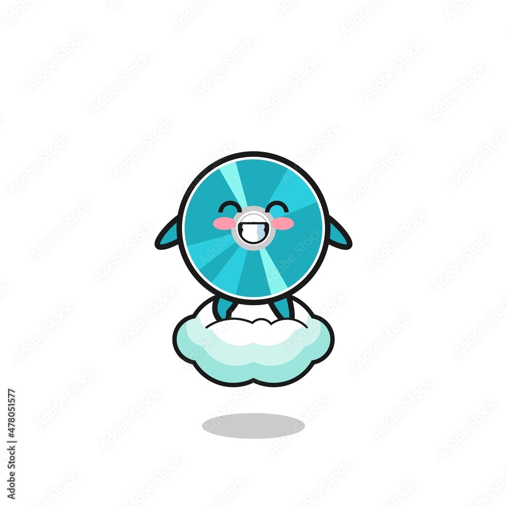 Obraz premium cute optical disc illustration riding a floating cloud