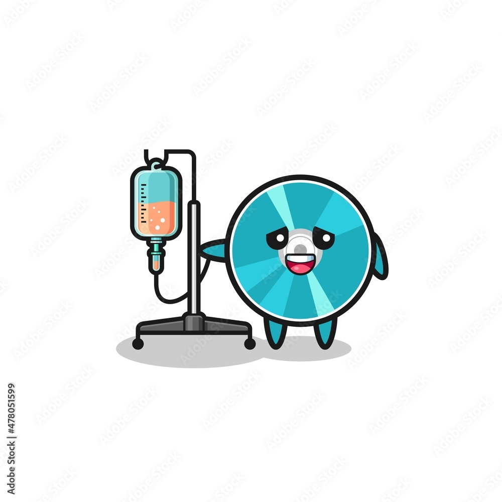 cute optical disc character standing with infusion pole