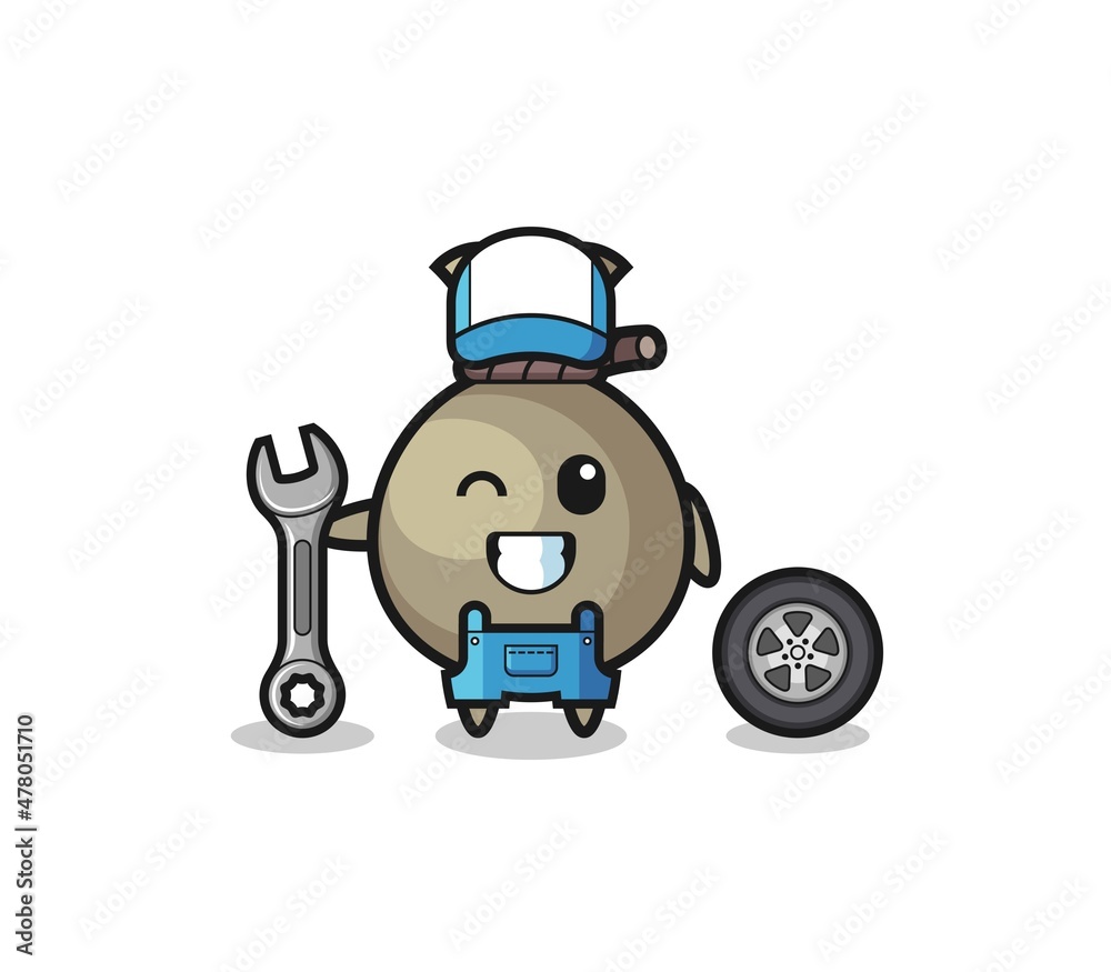 the money sack character as a mechanic mascot