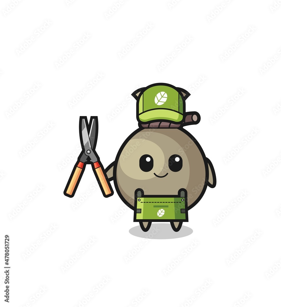cute money sack as gardener mascot cute money sack as gardener mascot