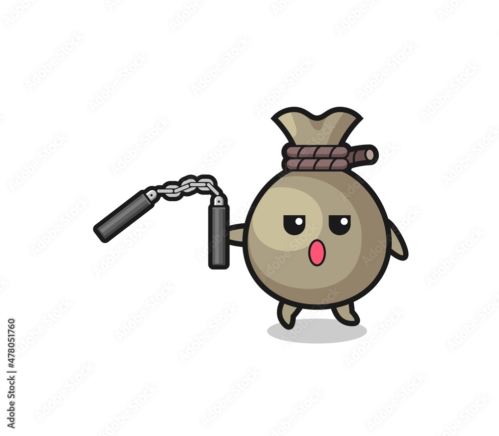 cartoon of money sack using nunchaku cartoon of money sack using nunchaku