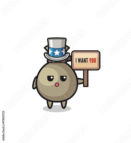 money sack cartoon as uncle Sam holding the banner I want you