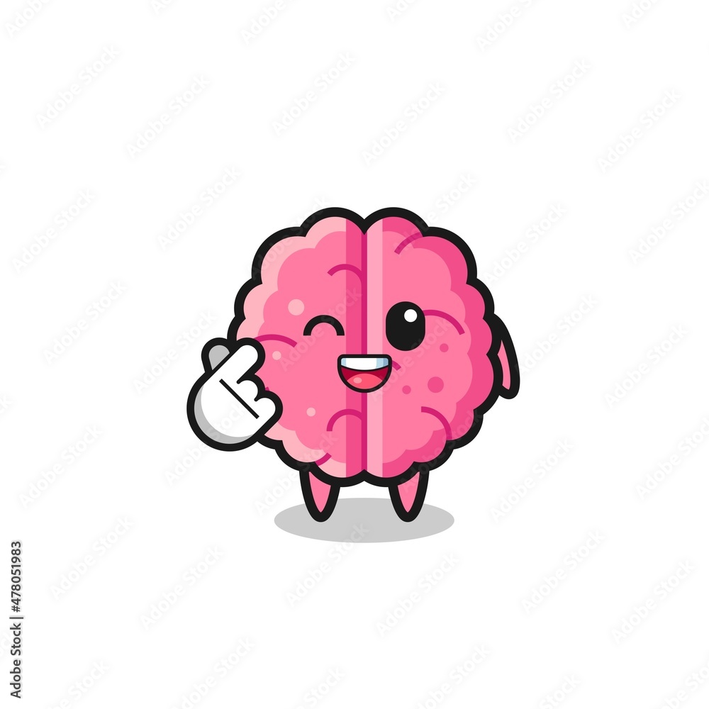 brain character doing Korean finger heart