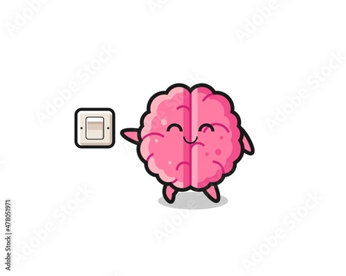 cartoon brain is turning off light
