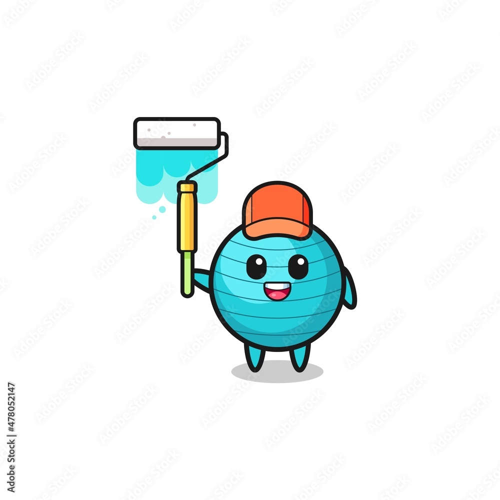 the exercise ball painter mascot with a paint roller the exercise ball painter mascot with a paint roller