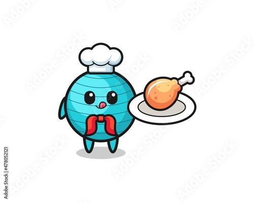 exercise ball fried chicken chef cartoon character