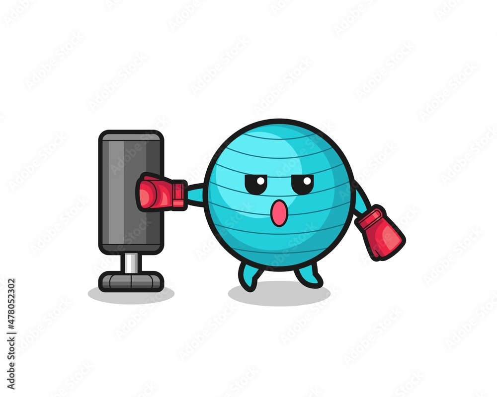 exercise ball boxer cartoon doing training with punching bag exercise ball boxer cartoon doing training with punching bag