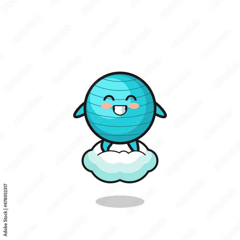 Obraz premium cute exercise ball illustration riding a floating cloud