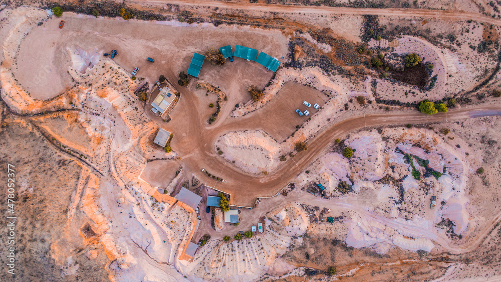 Drone shot of Coober Pedy Caravan Park South Australia StockFoto