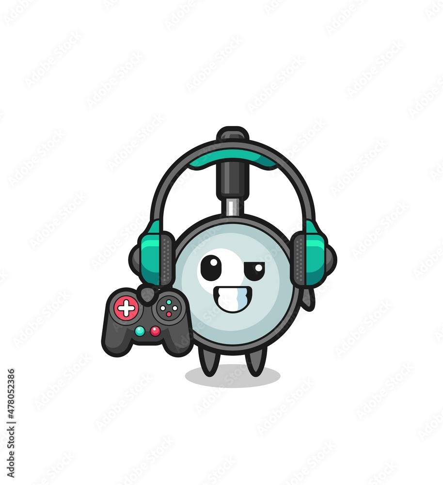 Fototapeta premium magnifying glass gamer mascot holding a game controller