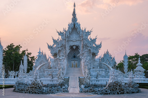 Chiang Rai Thailand, white temple Chiangrai during sunset, Wat Rong Khun, aka The White Temple, in Chiang Rai, Thailand. Panorama white temple Thailand photo